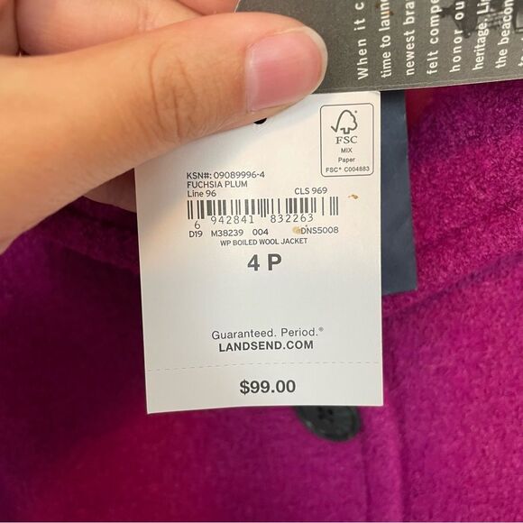 NWT Lands' End Fuchsia boiled wool button‎ short jacket Women's 4P - Picture 4 of 6